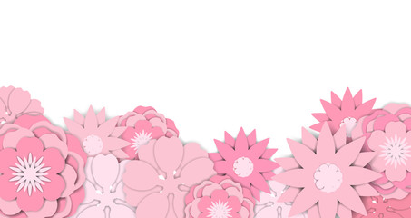 Pink wildflowers background, paper craft/paper cut style