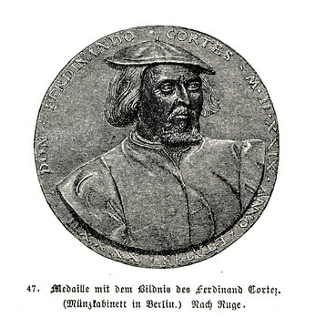 Medal with portrait of Hernán Cortés, Spanish Conquistador (from Spamers Illustrierte Weltgeschichte, 1894, 5[1], 91)