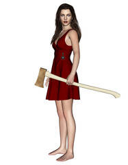 It's time for revenge,3d illustration of Woman with an old axe in hand,Concept and ideas background for book cover or horror movie poster