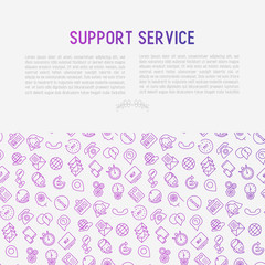 Support service concept with thin line call center or customer service icons. Vector illustration for banner, web page of support center with place for text.