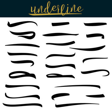 Set of underlines lettering lines isolated on white, Handwritten Letter. vector illustration Pen Line.