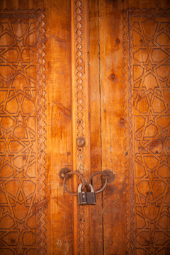 Lock on a wooden door