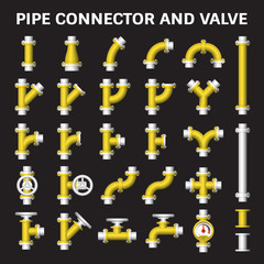 Vector icon of steel pipe connector and valve for plumbing work.