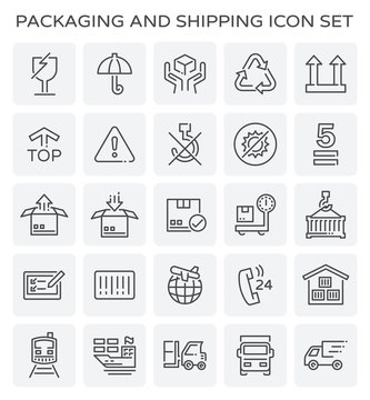 Vector line of packaging and shipping icon set.