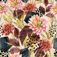 Fototapete Sechseck Herbst-Aquarell-Blumenarrangement, nahtloses Muster.