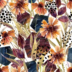 Fototapete Grafikdrucke Herbst-Aquarell-Blumenarrangement, nahtloses Muster.