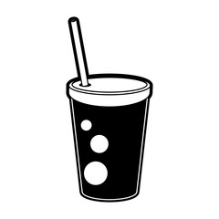 drink ing cup with straw icon image vector illustration design  black and white