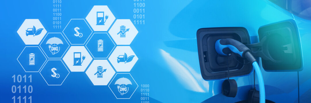 Digitale Zukunft - IOT - Elektroauto Aufladen an Ladestation Elektromobilit&auml;t