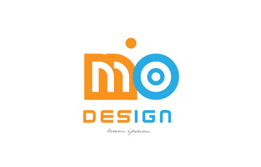 mo m o orange blue alphabet letter logo combination