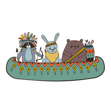 Boho collection with wild animals in cannoe