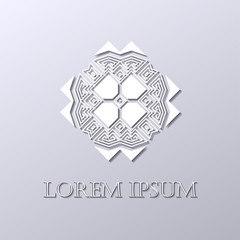 Art deco white ornamental logo. Template for design. Vector illustration eps10