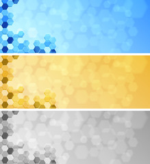 Three banner design with hexagon shapes