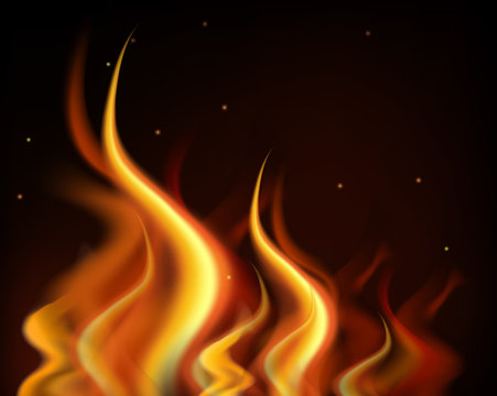 Hot flames burning on black background