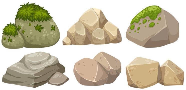 Different shapes of stone with moss