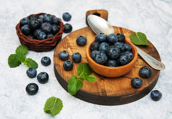 Fresh blueberries on a bowl