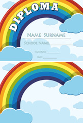 Diploma and background template with rainbow in sky