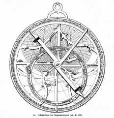 Astrolabe, designed by german astronomer Regiomontanus (from Spamers Illustrierte Weltgeschichte, 1894, 5[1], 109) - obrazy, fototapety, plakaty