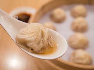 Closeup of Xiao Long Bao, Streamed Pork Dumplings Taiwan food 8