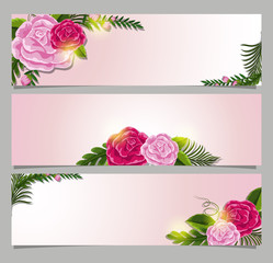 Three rectangle banner with pink roses
