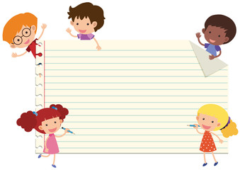 Line paper with happy children