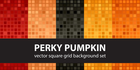 Square pattern set Perky Pumpkin. Vector seamless tile backgrounds