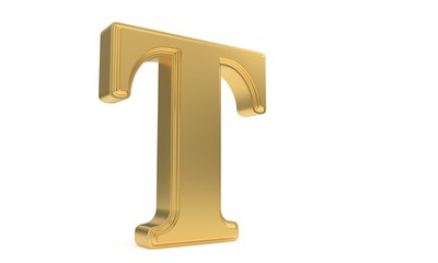 T gold romantic alphabet, 3d rendering