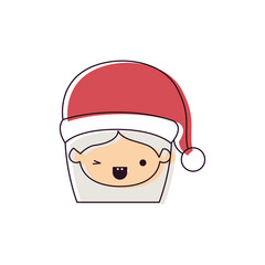santa claus woman kawaii face with wink eye and happines expression with hat watercolor silhouette on white background