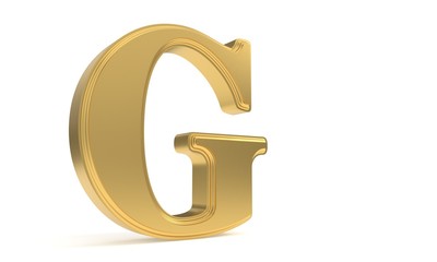 G gold romantic alphabet, 3d rendering