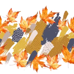 Crédence de cuisine en verre imprimé Impressions graphiques Feuilles d& 39 aquarelle d& 39 automne sur fond d& 39 éclaboussures colorées