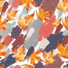 Plaid avec motif Impressions graphiques Autumn watercolor leaves and colored splatters with doodles on light background.