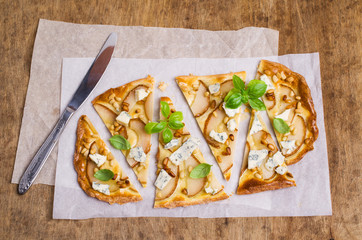 Traditional pizza with pear