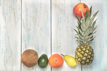 Still life fruits frame on wooden background