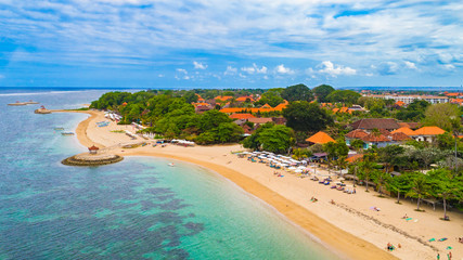 Aerial view of Sanur beach, Bali, Indonesia. © mariusltu