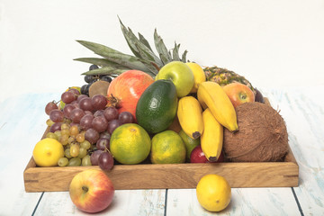 Luscious, gorgeously arranged fruit tray on the table