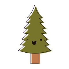 kawaii christmas pine with trunk with wink eye and happiness expression watercolor silhouette on white background
