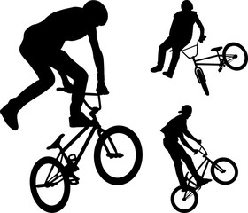 bmx stunt cyclists silhouettes - vector