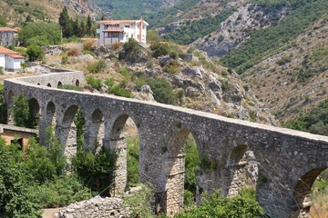 Aqueduct in Stari Bar or old Bar in Montenegro, a very old ruined city and fortress founded in 8 BC. Southeast Europe.