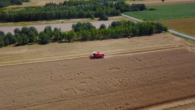 Combine harvester working in a field during the harvest