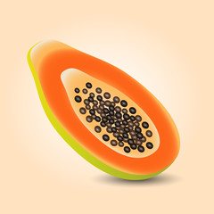 Slices of papaya isolated on orange background