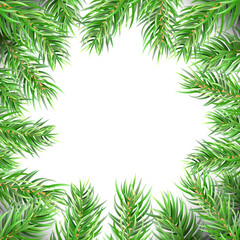 Fototapeta na wymiar Christmas Tree Frame. Fir Branches Greeting Card. Winter Holidays Decoration. Vector illustration