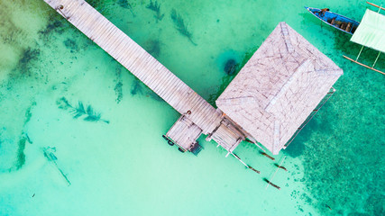 Aerial view of small jetty in  Raja Ampat island, West Papua, Indonesia.