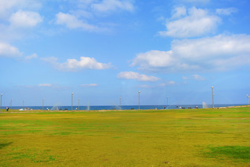 Coast of the Mediterranean Sea. Parks on the embankment of Tel Aviv. Israel