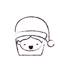 Obraz na płótnie Canvas santa claus woman kawaii face with wink eye and happines expression with hat blurred silhouette on white background