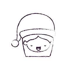 santa claus woman kawaii face with eyes closed expression with hat blurred silhouette on white background