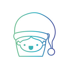 Obraz na płótnie Canvas santa claus woman kawaii face with mouth open expression with hat on gradient color silhouette blue