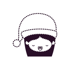 santa claus woman kawaii face with eyes closed expression with hat on dotted monochrome silhouette