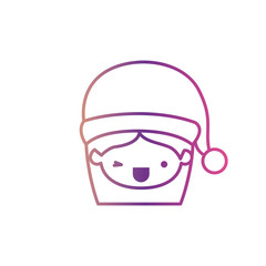 santa claus woman kawaii face with wink eye and happines expression with hat on gradient color silhouette from yellow to fuchsia