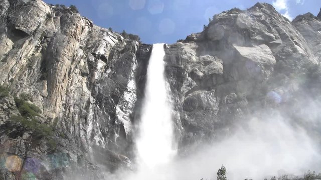 The beautiful Bridal Veil Falls at Yosemite National Park, California, United States