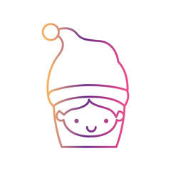 santa claus woman kawaii face smiling expression with hat on gradient color silhouette from yellow to fuchsia