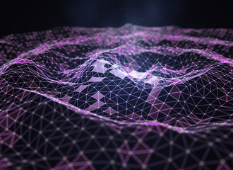 Abstract futuristic low poly technology background, geometry triangles with connected dots and lines. Virtual 3D illustration of network structure.